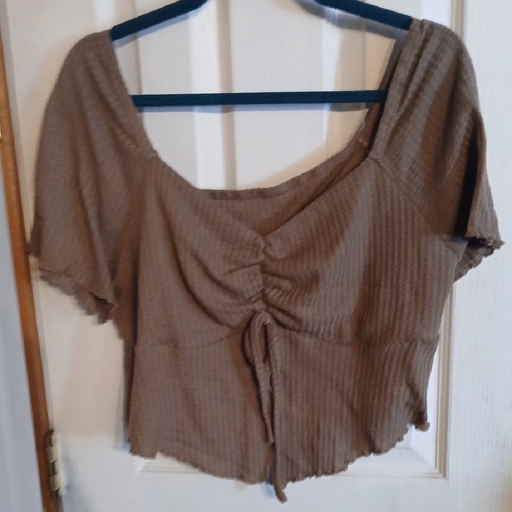 Cider Brown Ruched Tie-Front Crop Top